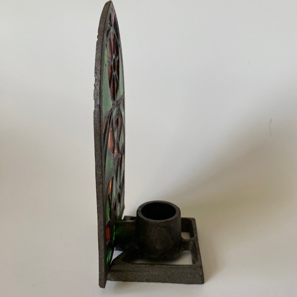 Vintage Cast Iron Stained Glass Mosaic Gothic Window Shaped Taper Candleholder - Picture 7 of 8